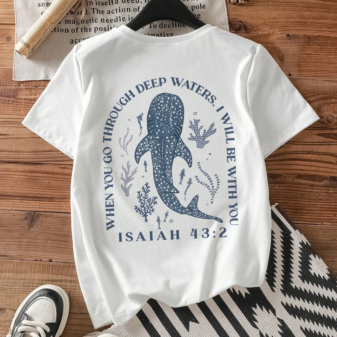 Damen T-Shirt mit kreativem Wahlspruch und kunstvollem Hai-Motiv Drune