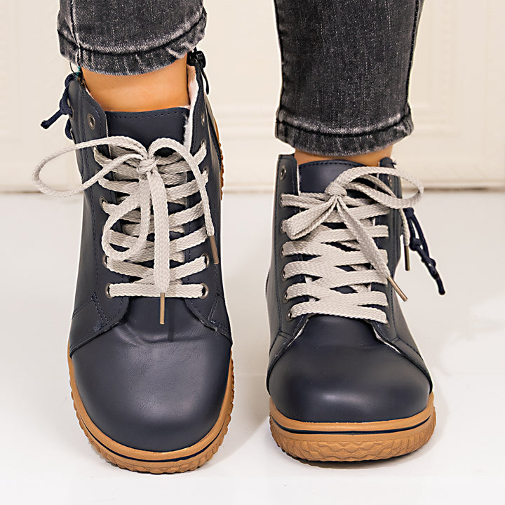 Damen gefütterte Schnür-Stiefelette mit seitlichem Reißverschluss und profilierter Gummisohle Drune