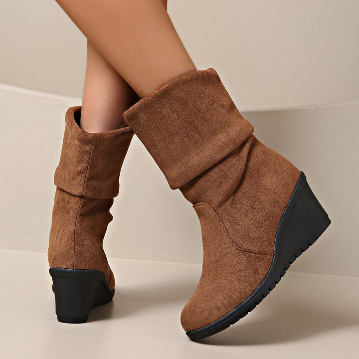 Damen Modische Wedge-Stiefeletten aus weichem Wildleder Drune