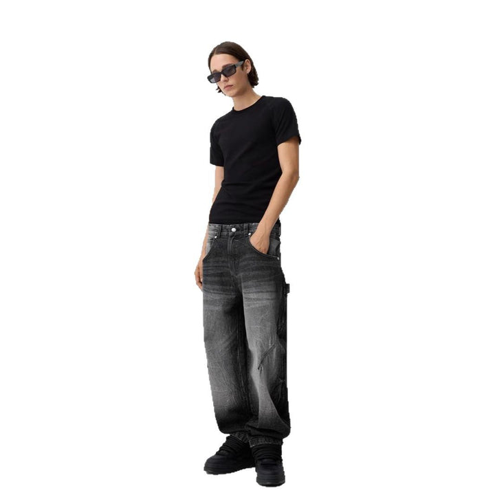 Herren nan lockere Carpenter-Jeans mit weitem Bein, tiefem Schritt und stonewashed Used-Optik Drune