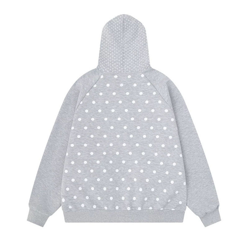 Damen Gepunktete Zip-Kapuzenjacke mit Schleifen-Taschen und Raglanärmeln Drune
