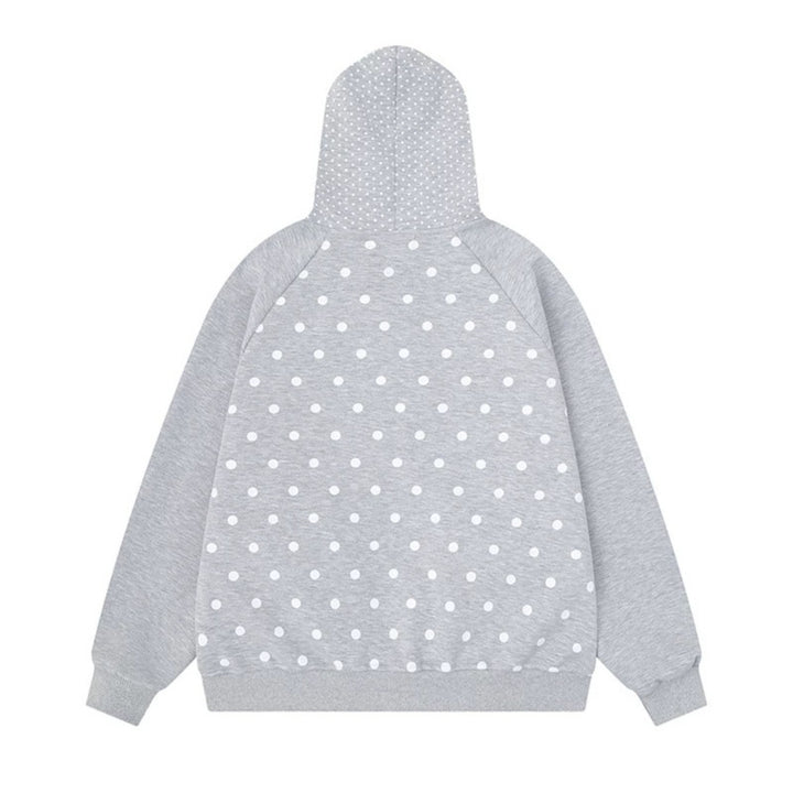 Damen Gepunktete Zip-Kapuzenjacke mit Schleifen-Taschen und Raglanärmeln Drune