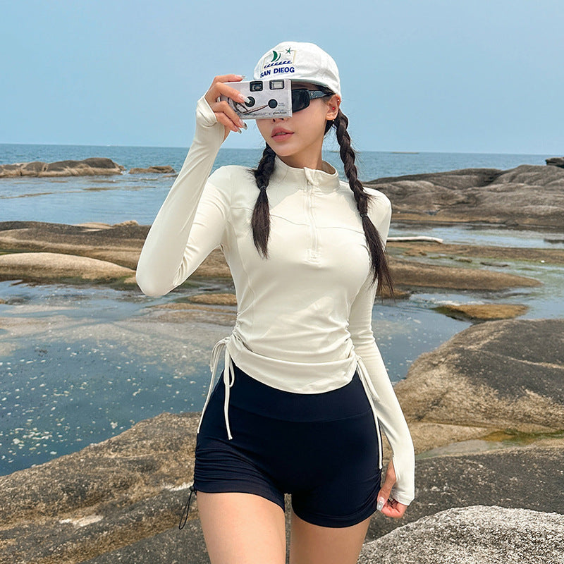 Femme Langarm Reißverschluss Rash Guard Set Drune
