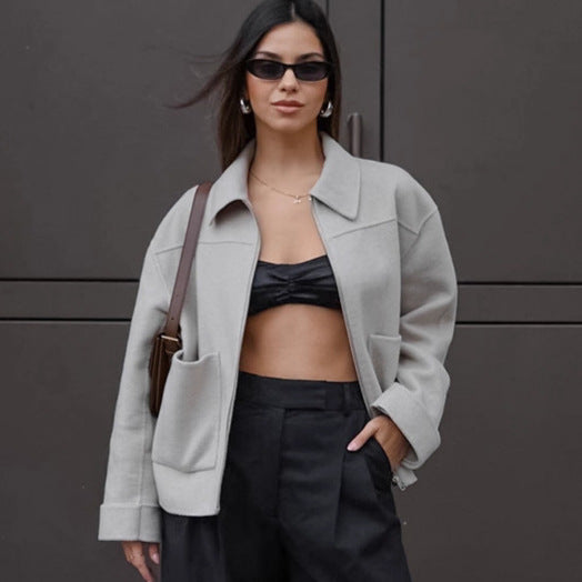 Damen Lässige Oversized-Jacke mit praktischen Taschen und elegantem Kragen Drune