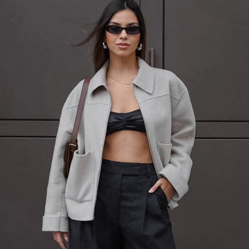 Damen Lässige Oversized-Jacke mit praktischen Taschen und elegantem Kragen Drune