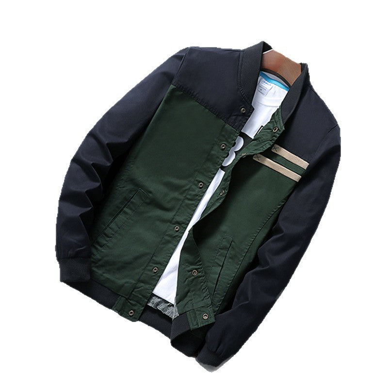 Herren zweifarbige Baumwoll-Twill Bomberjacke mit Druckknopfverschluss und gerippten Bündchen Drune