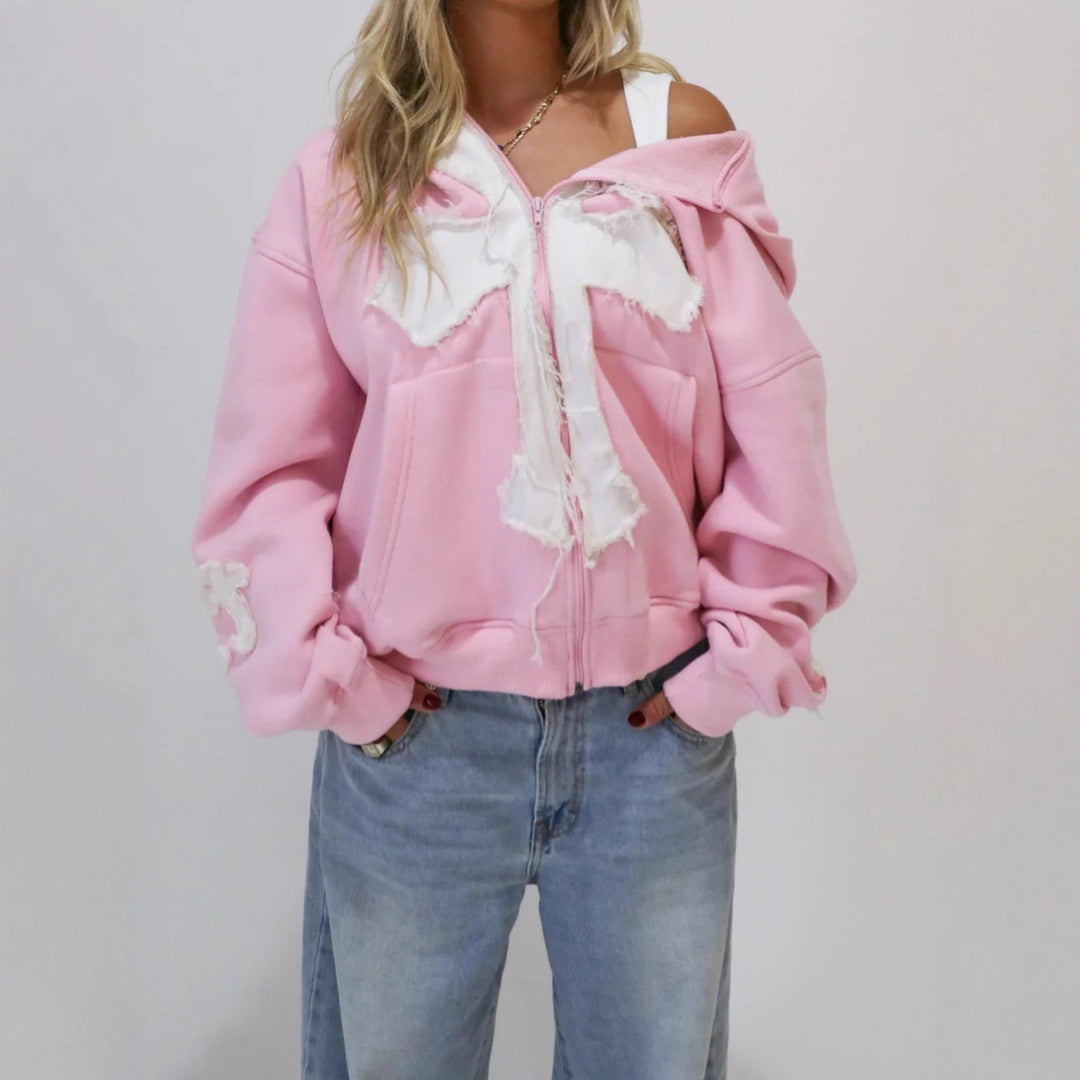 Damen Modischer Kapuzenpullover mit kreativen Aufnähern