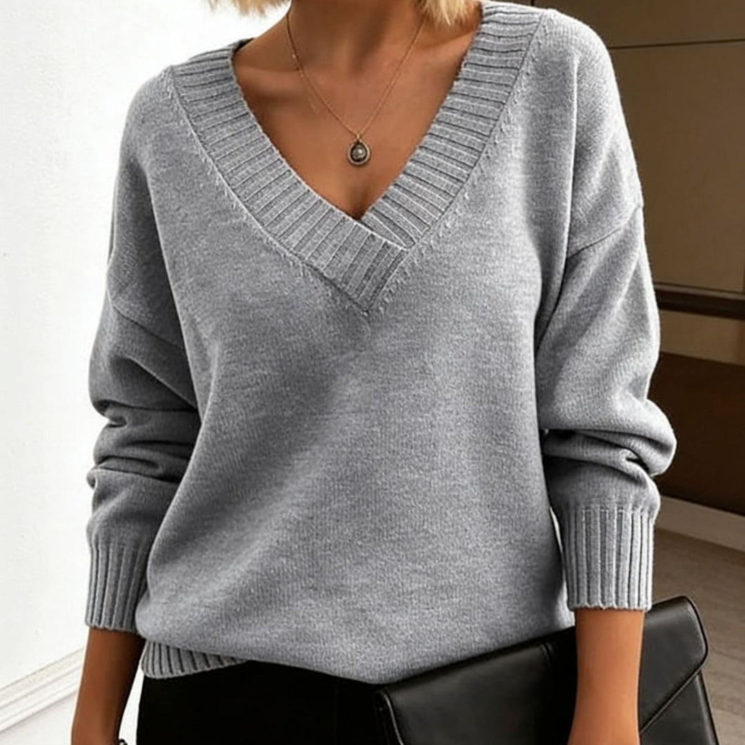 Damen Feinstrickpullover mit tiefem V-Ausschnitt und überschnittener Schulter Drune