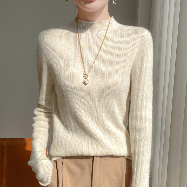 Damen Schmal geschnittener Feinstrick-Pullover mit kurzem Stehkragen und feiner Rippenstruktur Drune