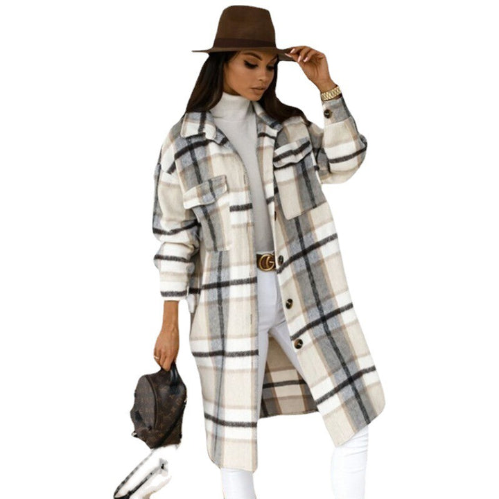 Damen Karierter Wollmantel mit Knopfdetails und praktischen Taschen Drune