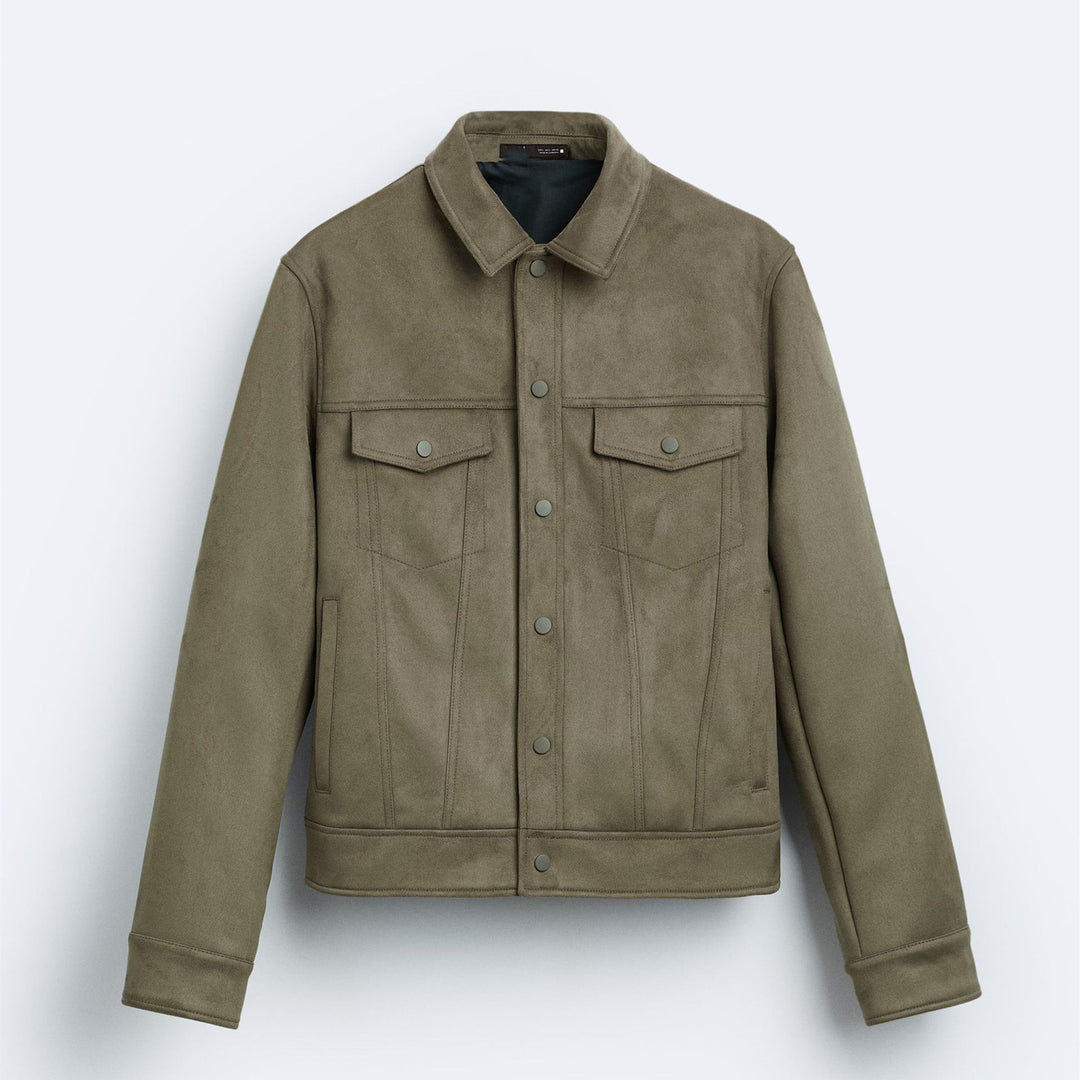 Herren Kurze Truckerjacke aus Velourslederoptik Drune