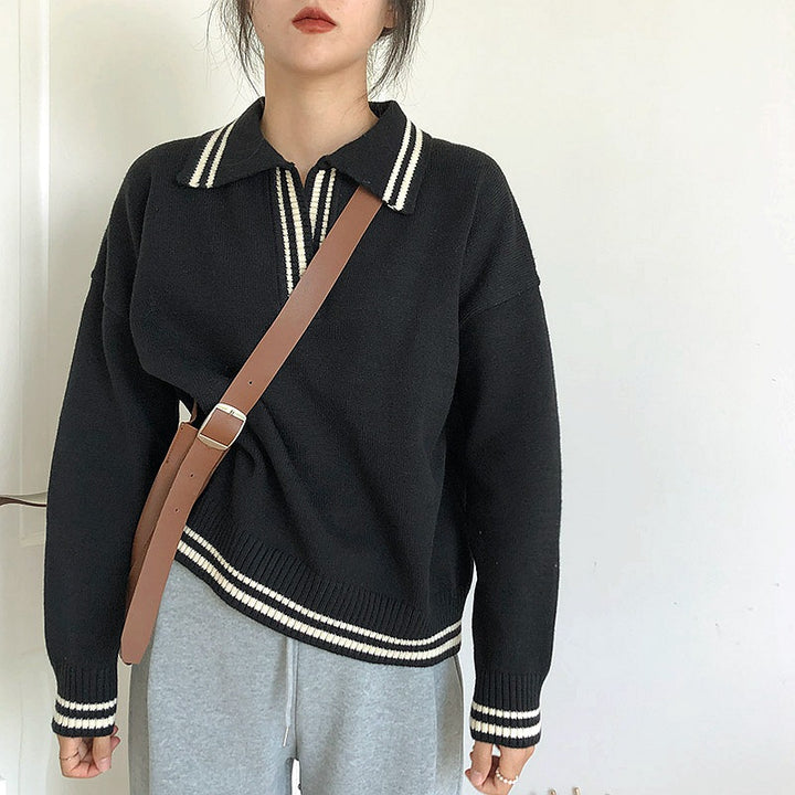 Damen Freizeitpullover mit klassischem Kragen und elastischen Bündchen Drune