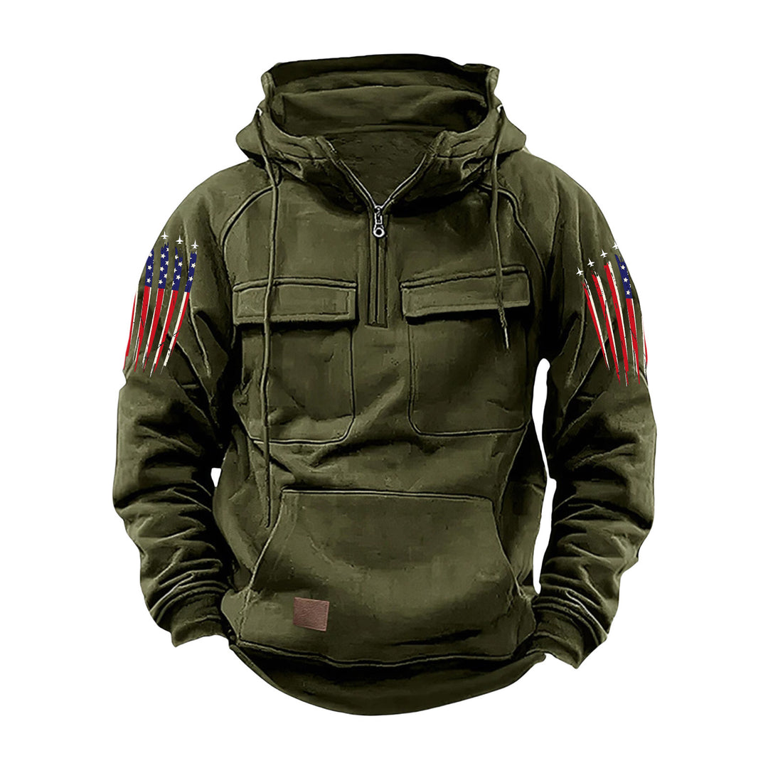 Herren nan Kapuzenpullover mit Halbzip, Cargo-Brusttaschen und Kängurutasche Drune