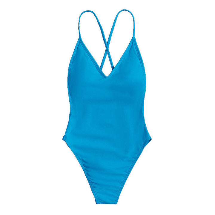 Damen Einteiliger Badeanzug mit tiefem V-Ausschnitt und Kreuzträgern Drune