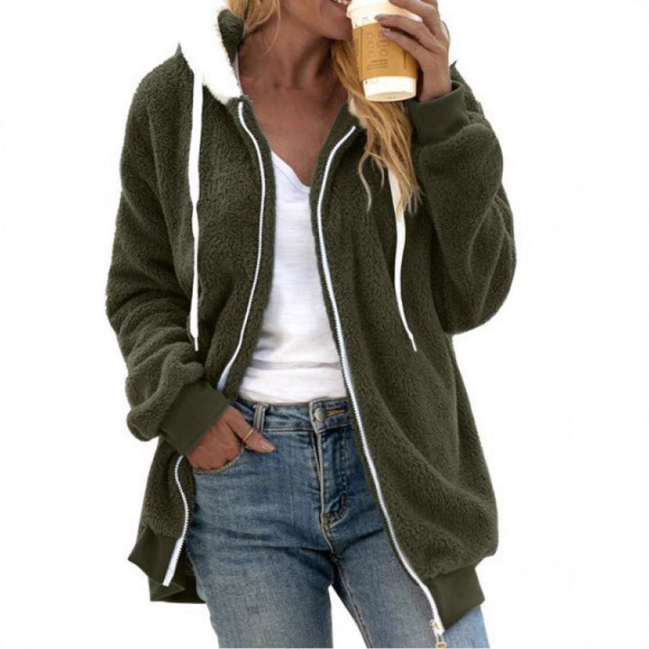 Damen Kuschelige Teddy-Fleece-Kapuzenjacke mit Reißverschluss und Oversized-Schnitt Drune