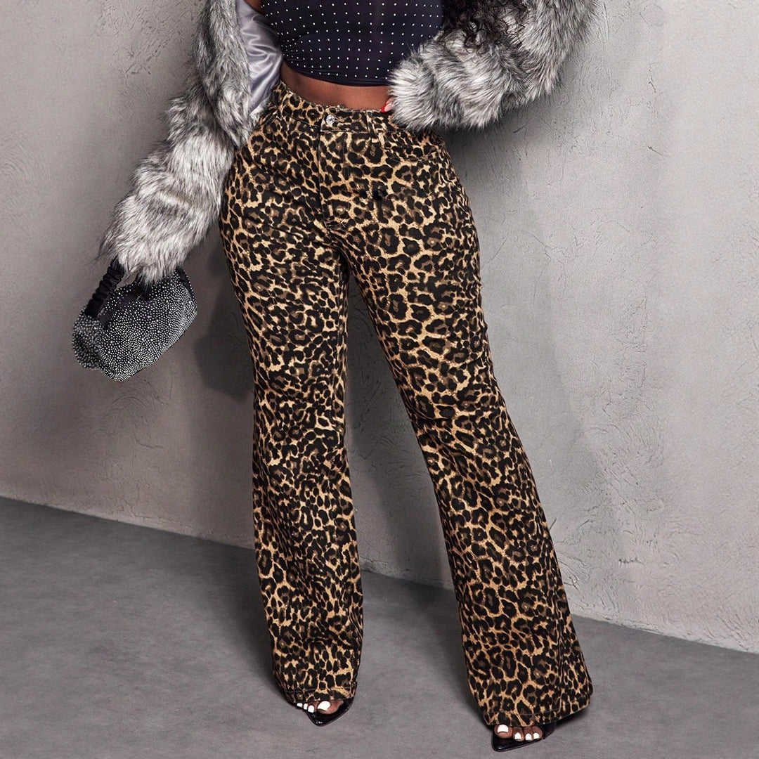 Damen elegante Schlaghose im modischen Animal-Print Drune