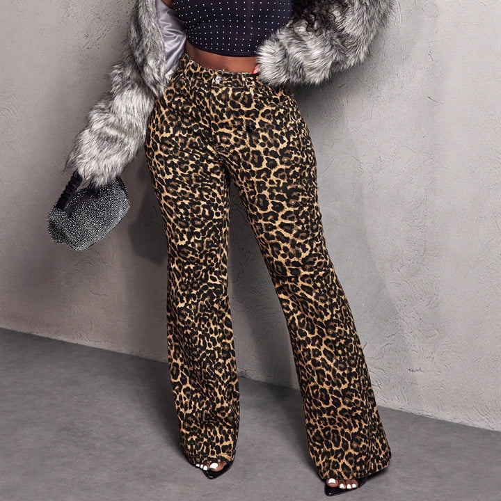 Damen elegante Schlaghose im modischen Animal-Print Drune