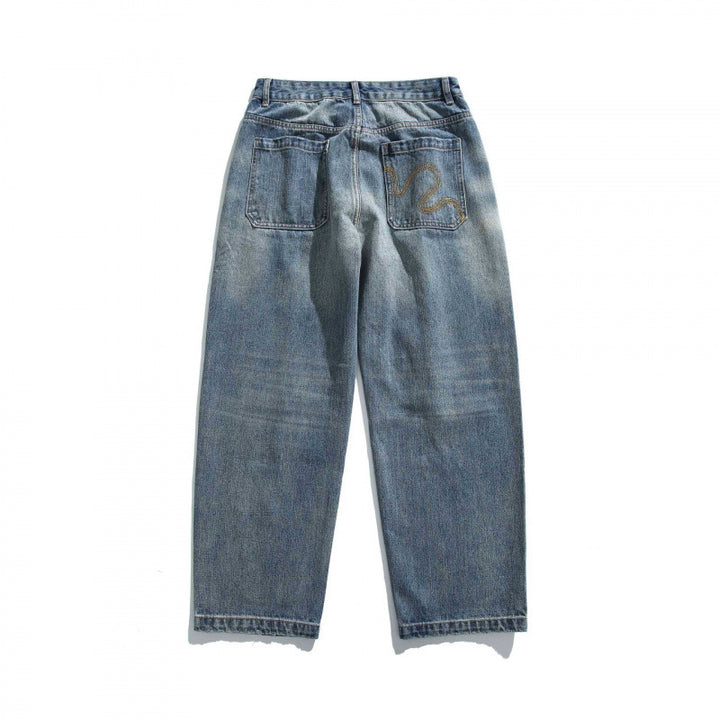 Unisex Weite Vintage-Denim-Jeans mit Destroy-Details und Paint-Splatter Drune