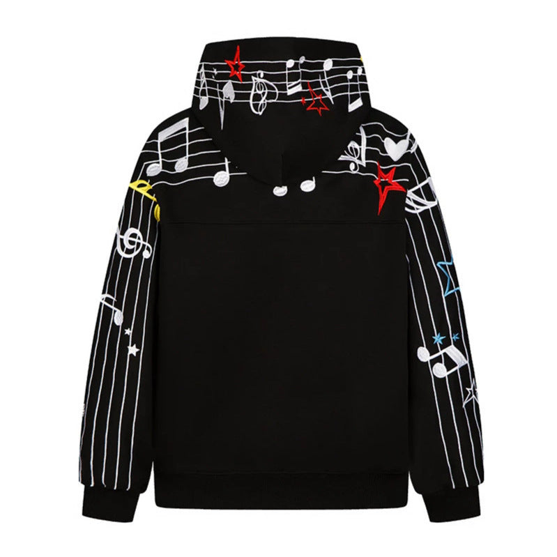 Damen Kapuzen-Sweatshirt mit musikalischem Noten- und Sternprint, relaxed Fit Drune
