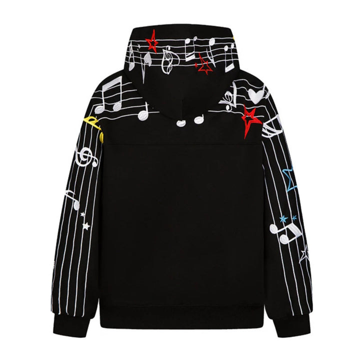 Damen Kapuzen-Sweatshirt mit musikalischem Noten- und Sternprint, relaxed Fit Drune