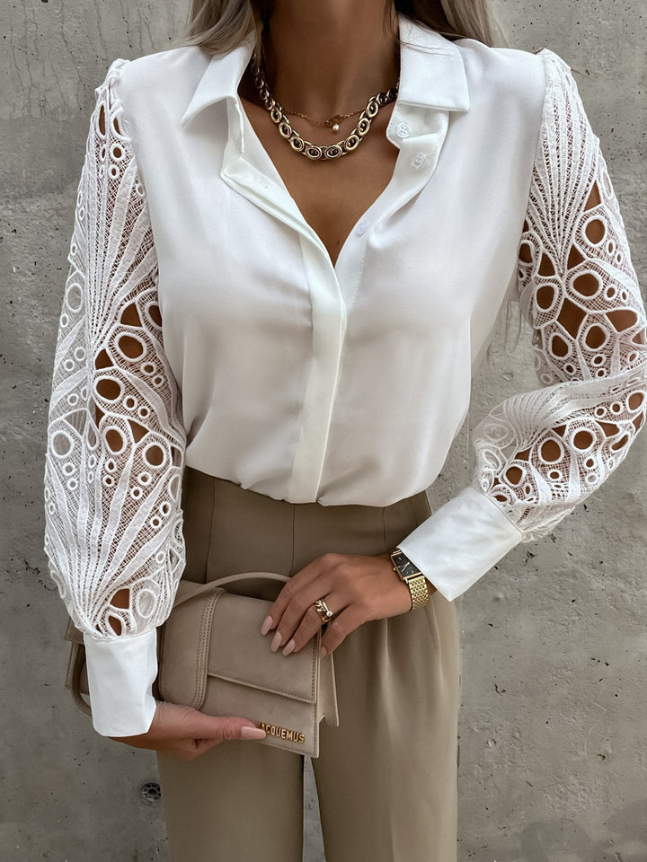 Damen Elegante Bluse mit kunstvollen Spitzenärmeln Drune