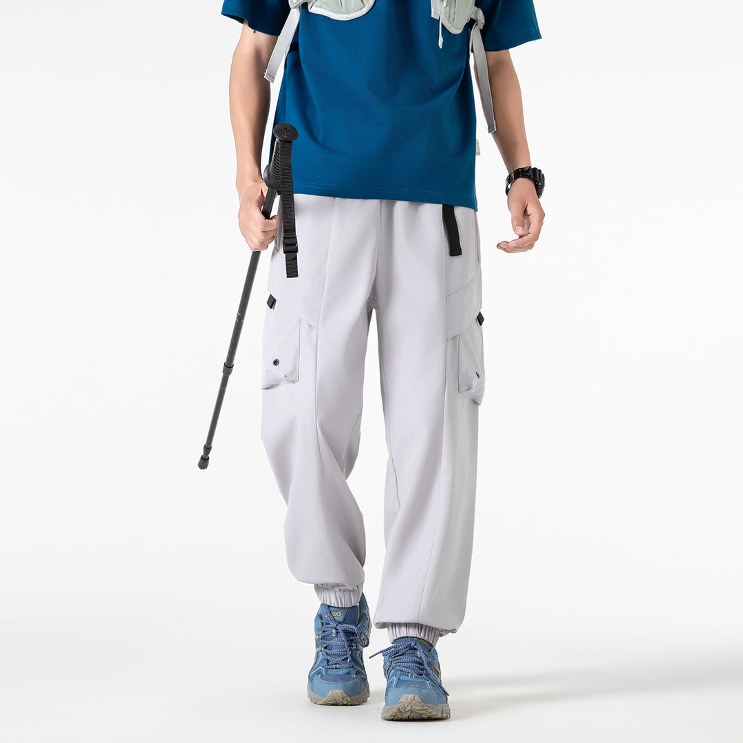 Herren Weite Cargo-Joggerhose mit elastischem Tunnelzugbund, Mehrfachklappentaschen und gerippten Knöcheln Drune