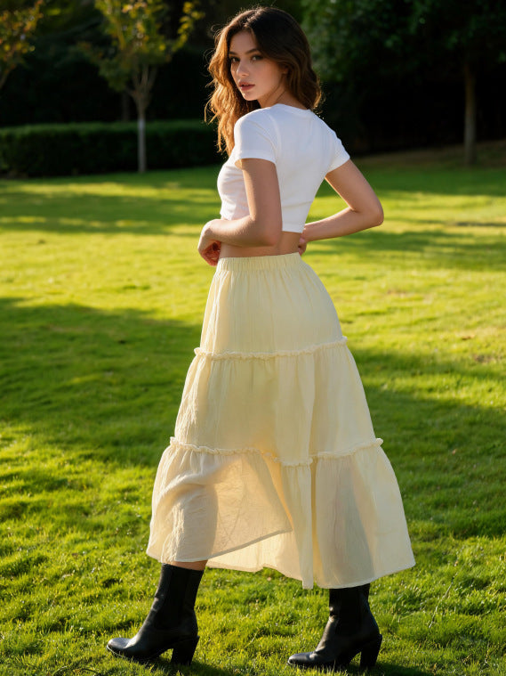 Damen Luftiger Stufenrock mit elastischem Bund und transparenter Chiffon‑Optik Drune