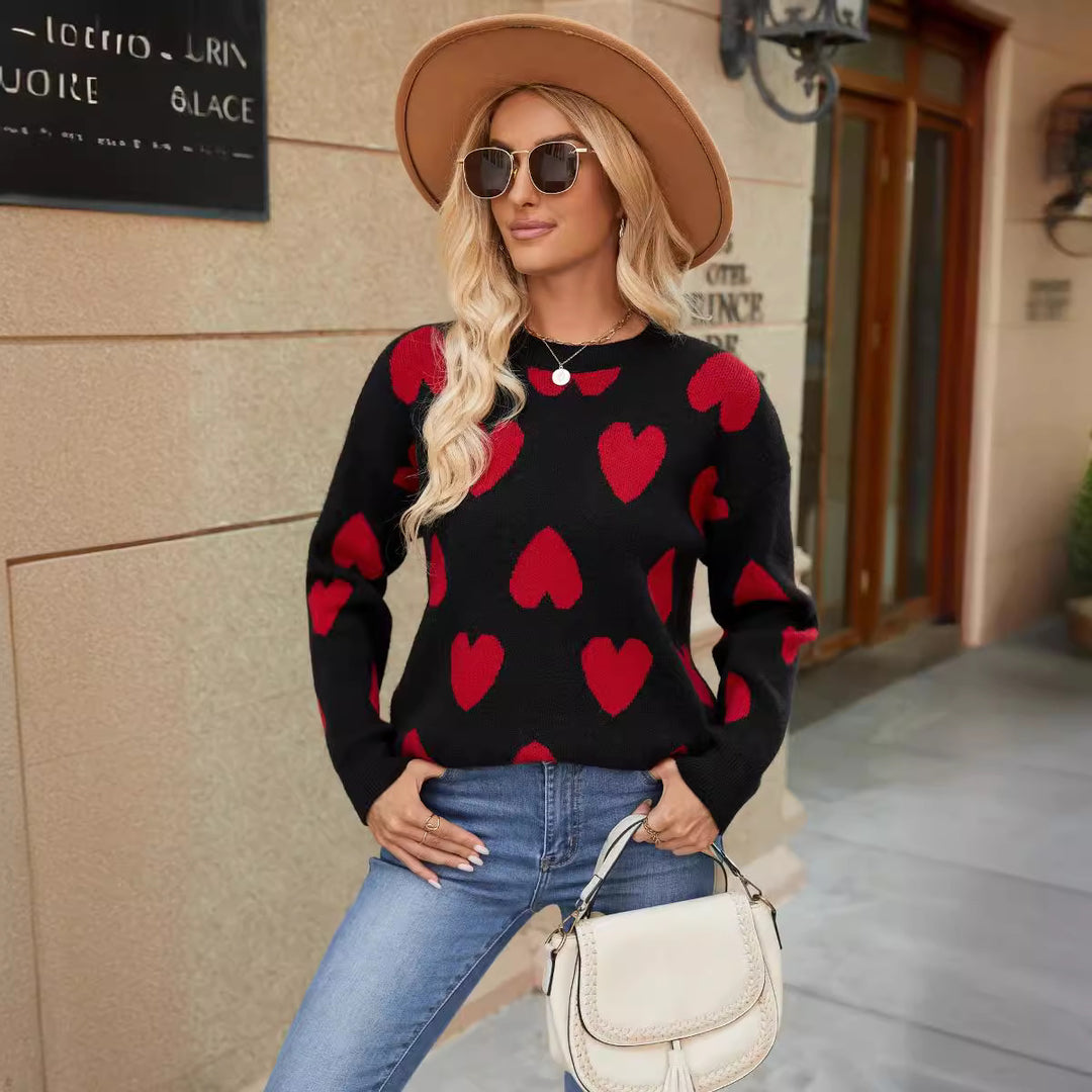 Damen Pullover mit Herzenmuster und lässigem Schnitt Drune