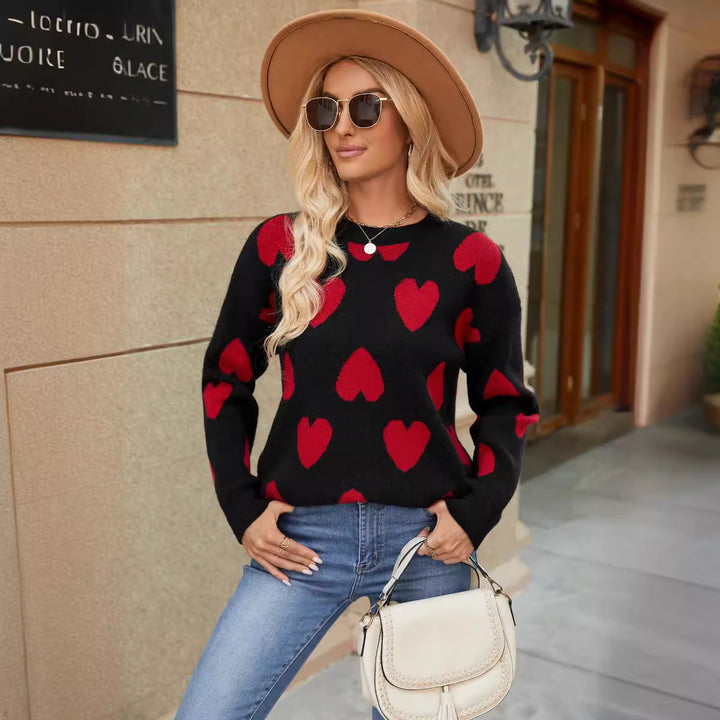 Damen Pullover mit Herzenmuster und lässigem Schnitt Drune