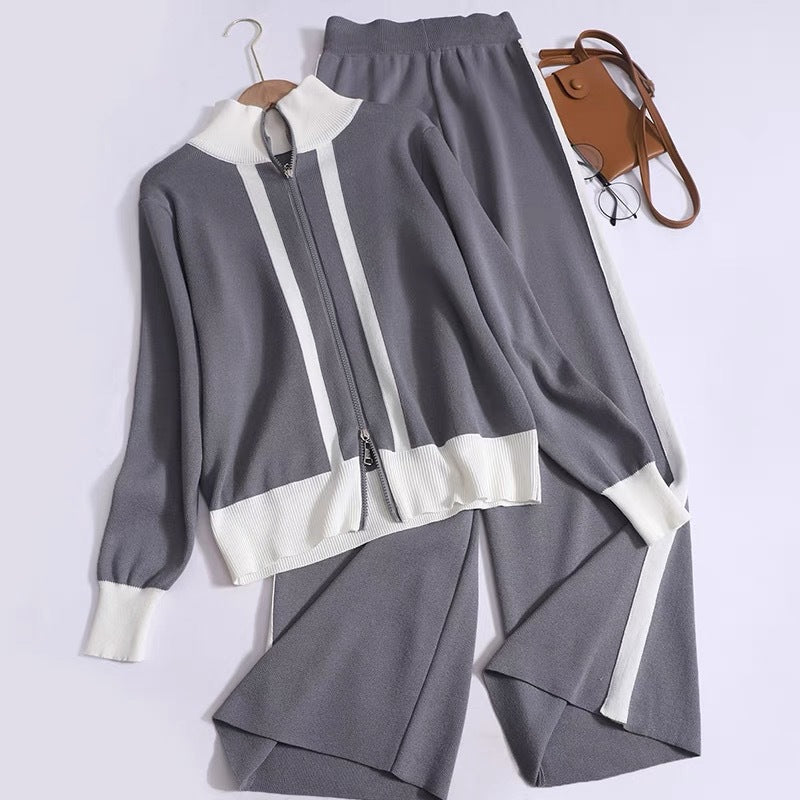 Damen Sportliches Strickensemble mit Reißverschluss Drune