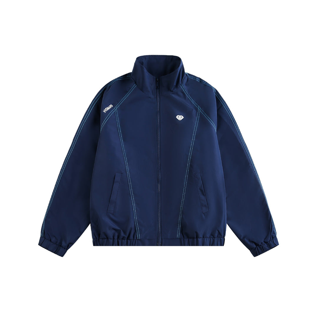 Unisex Sportliche leichte Trainingsjacke mit Stehkragen, Kontraststeppungen und elastischem Saum Drune