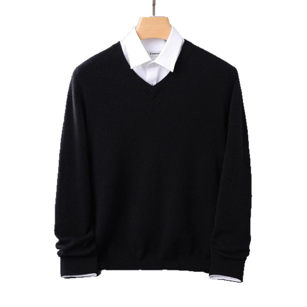 Herren Feiner V-Ausschnitt-Pullover aus Merino-Kaschmir-Mix mit gerippten Bündchen Drune