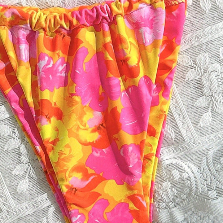 Damen Blütenmuster Triangel-Bikini mit verstellbaren Trägern Drune