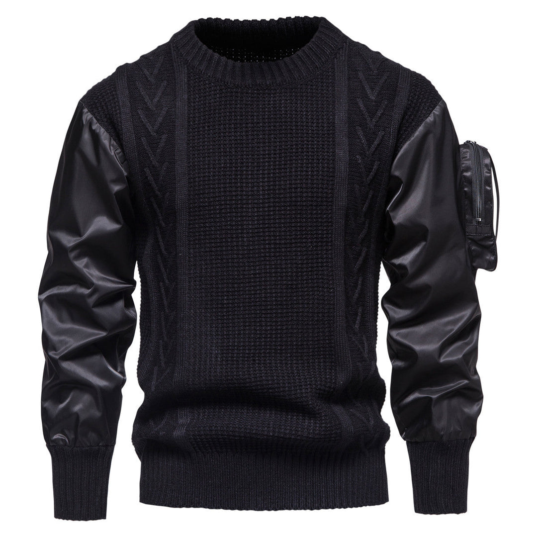 Herren Grobstrickpullover mit modernen Kunstlederärmeln Drune