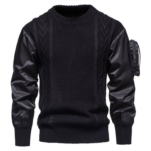 Herren Grobstrickpullover mit modernen Kunstlederärmeln Drune