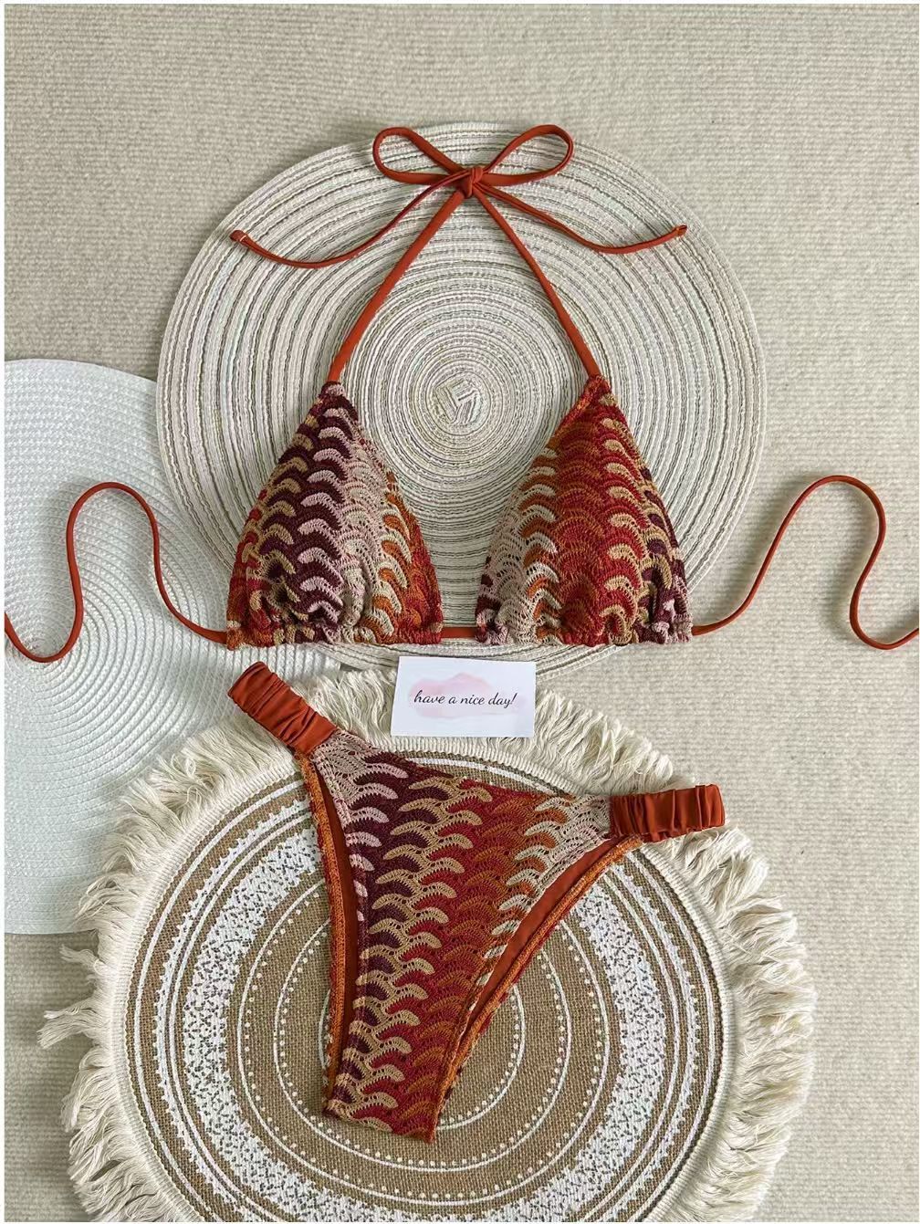 Damen Triangel-Bikini mit buntem Häkelmuster Drune