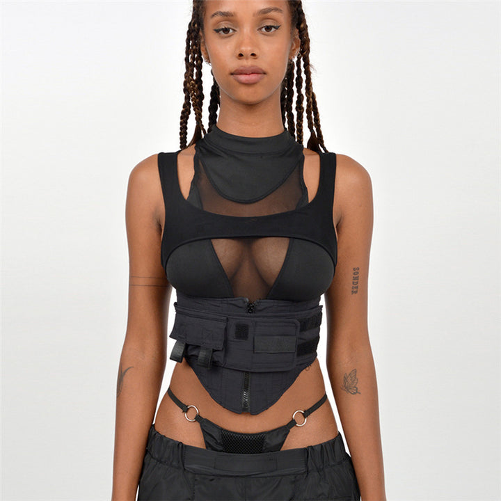 Damen Sportliches Kompressionsoberteil mit transparentem Netzdesign Drune