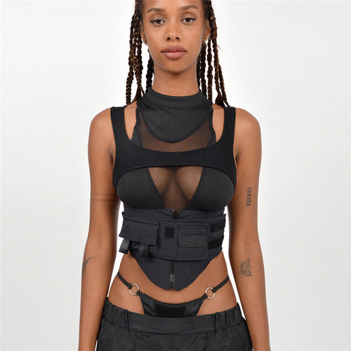 Damen Sportliches Kompressionsoberteil mit transparentem Netzdesign Drune