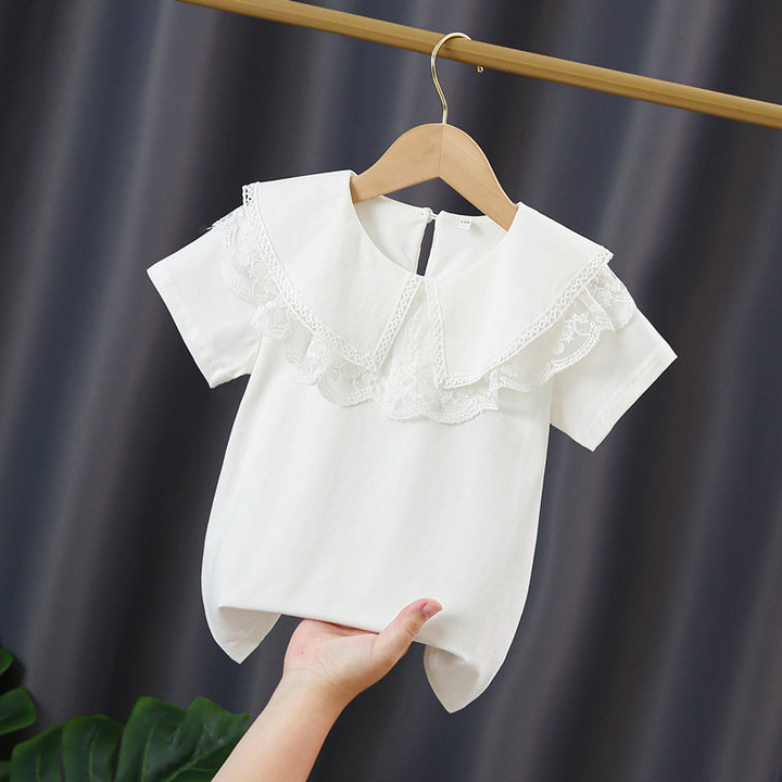 Mädchen Bluse mit elegantem Spitzenkragen und verspielten Rüschen Drune