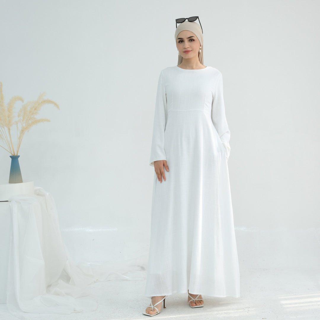 Damen elegantes Maxikleid mit langen Ärmeln und seitlichen Taschen Drune