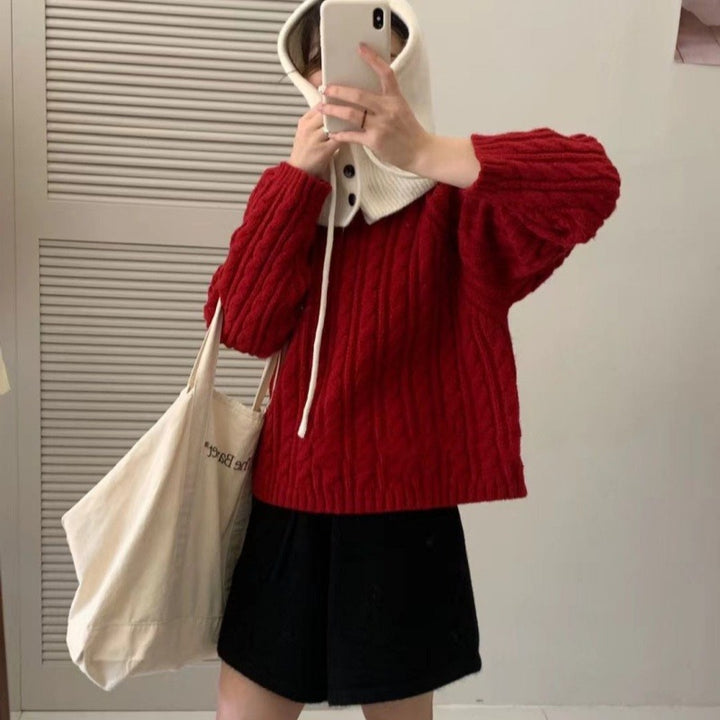 Damen Grobstrickpullover mit modernen Wendepunkten und lässigem Schnitt Drune