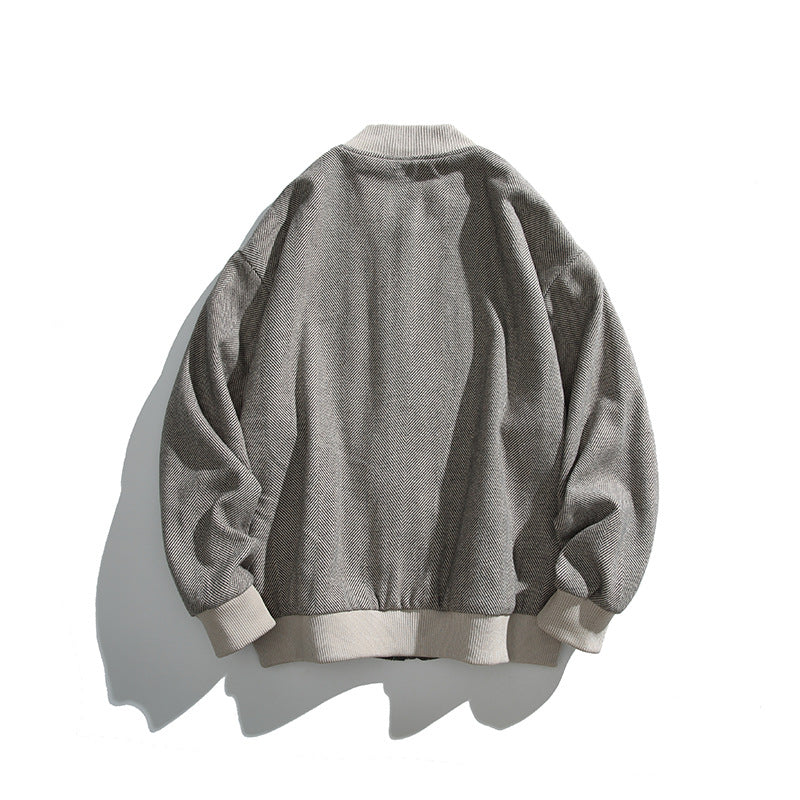 Unisex Boxy-Bomberjacke im Fischgrät-Look mit Rippbündchen, Pattentaschen und verdeckter Druckknopfblende Drune
