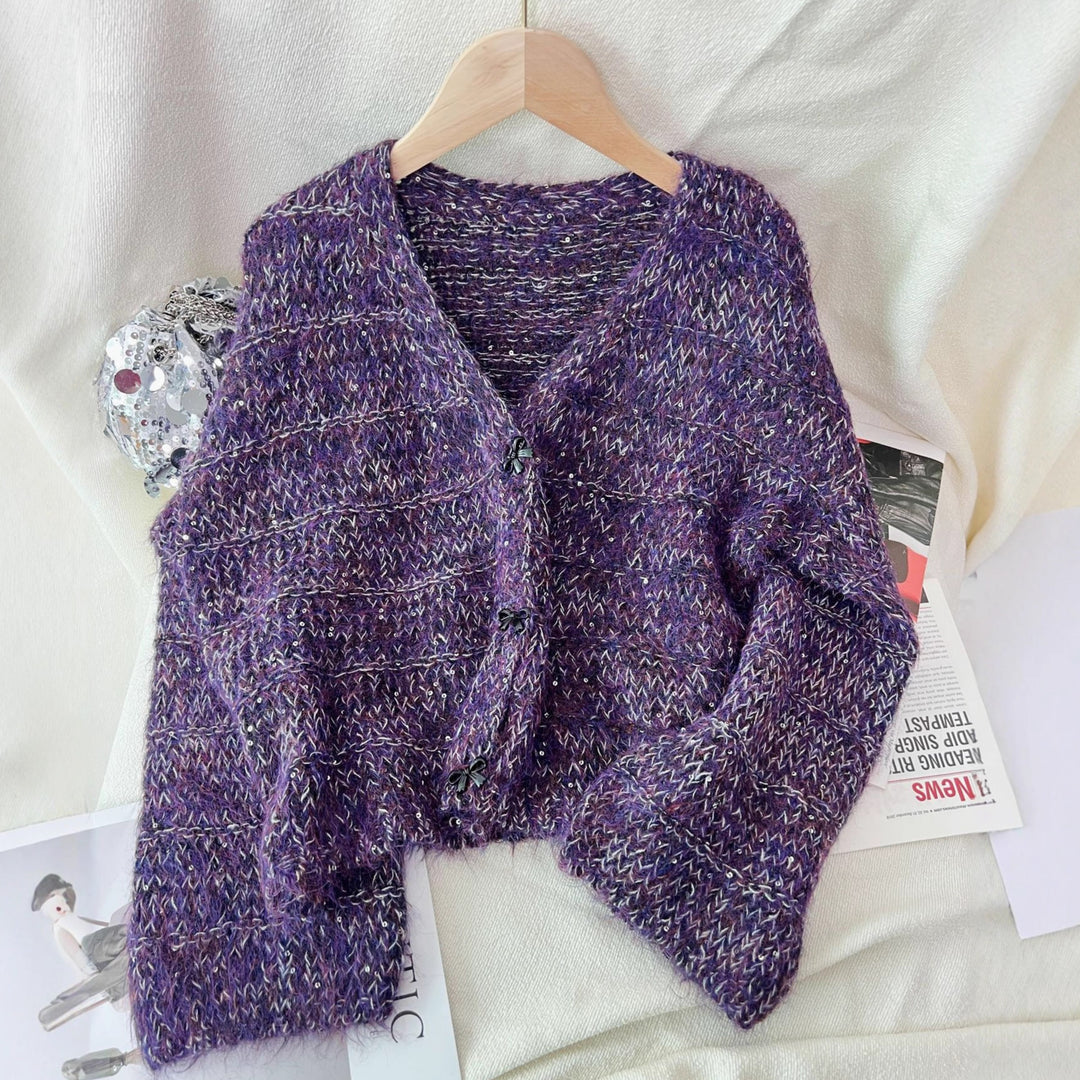 Damen luftige Strickjacke mit ballonärmel und zarten Knopfdetails Drune