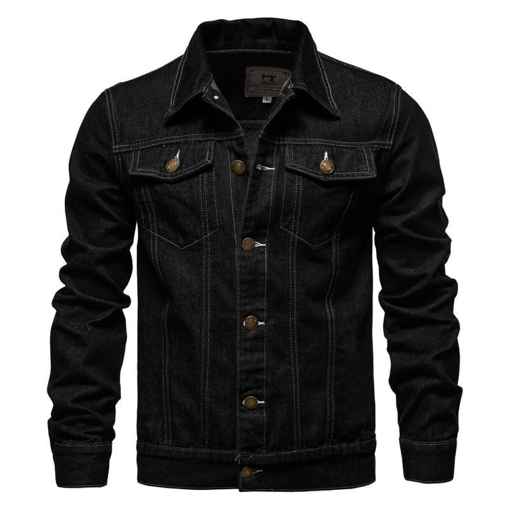Herren nan taillierte Jeansjacke mit Brusttaschen, durchgehender Knopfleiste und Kontrastnähten Drune