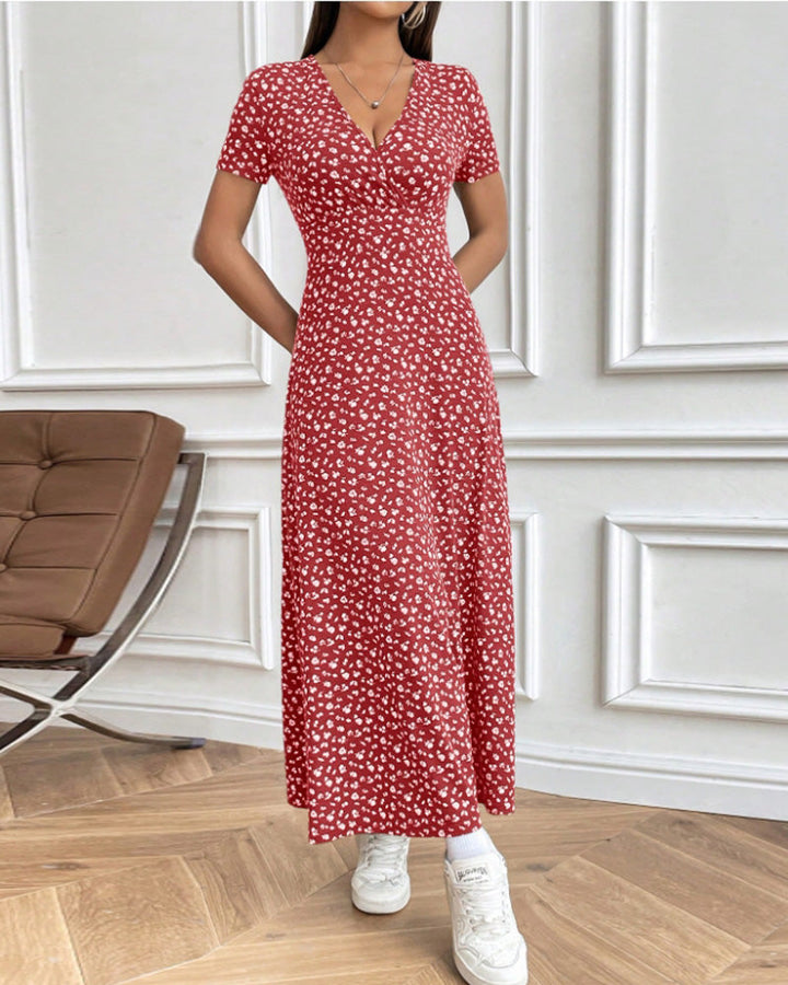 Damen Maxikleid mit floralem Wickeldesign und praktischen Seitentaschen Drune