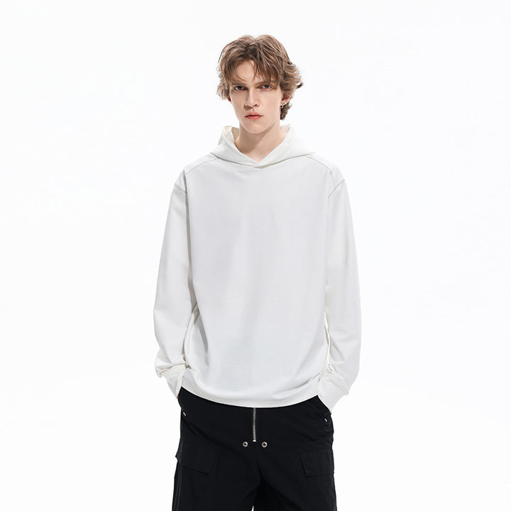 Herren Oversize-Kapuzenpullover aus schwerem Baumwolljersey mit Raglanärmeln und sichtbaren Kontrastnähten Drune