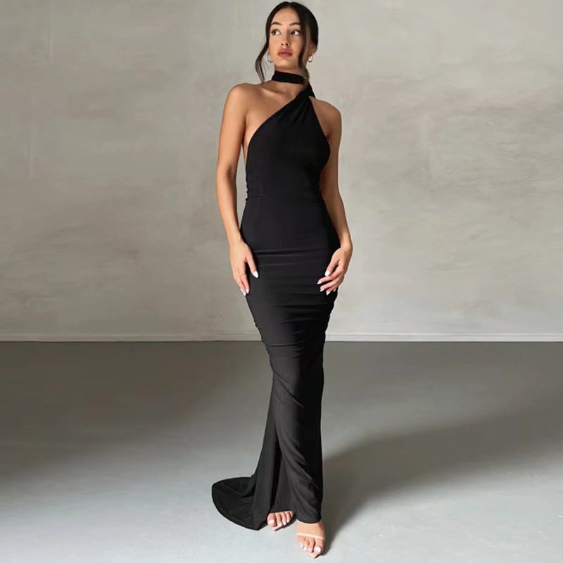 Damen Abendkleid im asymmetrischen Schnitt mit elegantem Schlitz und fließendem Stoff Drune