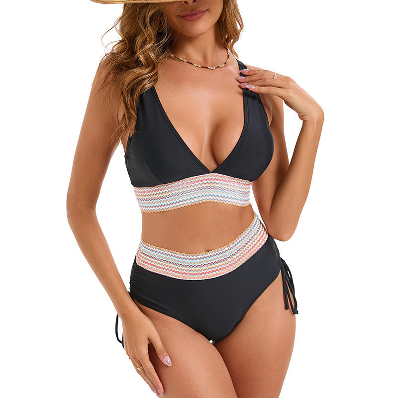 Damen Bikini-Set mit hohem Bund und schickem Wickeldetail Drune