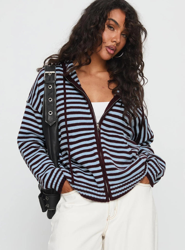 Damen Cardigan im gestreiften Design mit hochwertigem Reißverschluss und lässigem Schnitt Drune