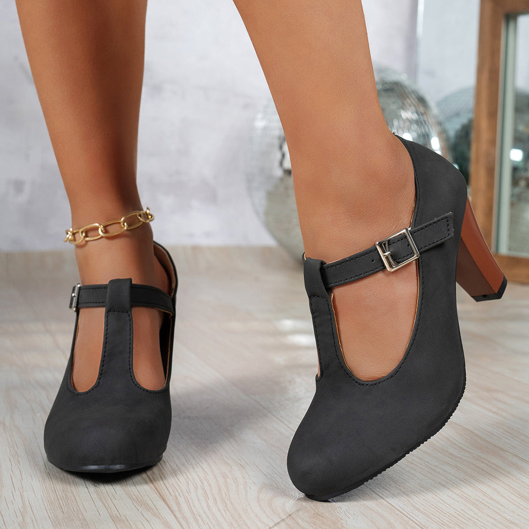 Damen elegante T-Strap Absatzschuhe Drune